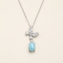 Yue TerraBrio azure wing larimar and zircon butterfly pendant necklace with a silver-tone titanium steel chain.