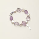 Lavender Reverie amethyst, clear quartz and baroque pearl bracelet with Thai silver hook and sterling silver tag