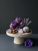 Amethyst gemstone display for Yue TerraBrio, inspired by calm, clarity, inner balance, and symbolic energy.