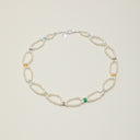 Yue TerraBrio Aura Core manifestation necklace with Citrine, Topaz, and rice pearls for abundance and protection.