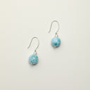Yue TerraBrio Azure Echo Larimar and seed pearl drop earrings for intuition and throat chakra healing.