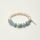 Yue TerraBrio Consecrated Blue Kyanite and Rice Pearl bracelet for chakra alignment and protection.
