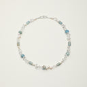 Yuè TerraBrio Blue Lapis and Clear Quartz necklace with Aurora pearls for intuition and clarity, featuring S925 silver