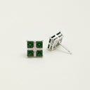 Yue TerraBrio stud earrings with square-cut chrome diopside gemstones, sterling silver geometric settings, and pavé accents.
