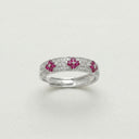 Yue TerraBrio Crimson Orbit adjustable ring with natural red rubies, cubic zirconia pavé, and a 925 sterling silver band.