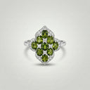 Yue TerraBrio Gothic Shield adjustable ring with chrome diopside gemstones, cubic zirconia accents, and a 925 sterling silver band.