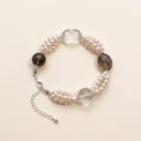 Yue TerraBrio Grounded Clarity bracelet with smoky quartz, clear quartz, shell pearls, and 13mm gemstone beads.