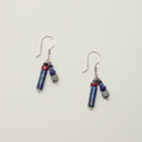 Yue TerraBrio Indigo Oracle earrings with Lapis Lazuli cylinders and Black Onyx cubes for Third Eye insight.