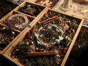 Yue TerraBrio jewelry arranged with natural gemstones, dried botanicals, and aromatic materials during the intention ritual.