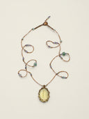 Flat lay of the temple-blessed Lemon Citrine Masterpiece Necklace, showcasing the intricate 37-stone arrangement and egg-shaped focal pendant.