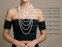 A necklace length guide showing how 14 inch to 36 inch necklaces fit on a model for Yue TerraBrio.