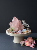 Rose quartz gemstone display for Yue TerraBrio, representing soft energy, compassion, self-kindness, and symbolic meaning.