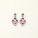 Yue TerraBrio Ruby Poise drop earrings with 2mm ruby stones, zircon accents, and white-gold-plated S925 sterling silver.
