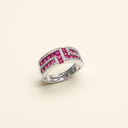 Yue TerraBrio Ruby Poise adjustable ring with ruby, zircon accents, and white-gold-plated S925 sterling silver.