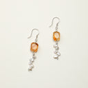 Temple-consecrated drop earrings featuring raw Brazilian Citrine and cascading Petal Baroque pearls on S925 sterling silver hooks for wealth and radiant energy.
