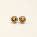 Yue TerraBrio Solar Heirloom stud earrings with 9mm citrine stones, zircon accents, and S925 sterling silver in a vintage octagonal cut.