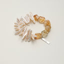 Yue TerraBrio Sunlit Grace bracelet with freeform citrine, center-drilled baroque stick pearls, and a sterling silver logo tag.