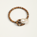 Yue TerraBrio Terra-Marine Echo bracelet with a large freshwater baroque pearl, disc-cut textured jasper beads, and sterling silver details.