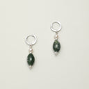 Yue TerraBrio Verdant Echo hoop earrings with Moss Agate and pearls for Heart Chakra balance.