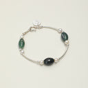 Yue TerraBrio Verdant Pulse bracelet with natural Moss Agate, Seed Pearls, and 925 sterling silver architectural tubes.