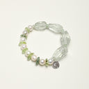 Yue TerraBrio Verdant Renewal bracelet with large Green Quartz pillars, Prehnite, and pearls for Heart Chakra.
