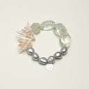Yue TerraBrio Verdant Resilience bracelet with Green Quartz and rare toothpick baroque pearls for strength.