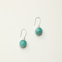 Yuè TerraBrio Veridian Echo earrings featuring bold 12mm Amazonite spheres and delicate seed pearls on S925 sterling silver hooks.