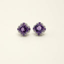 Yue TerraBrio Violet Heirloom stud earrings with 9mm amethyst stones, 2mm amethyst accents, zircon details, and S925 sterling silver.