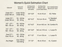 A women's bracelet size estimation chart showing height, weight range, estimated wrist size, and recommended bracelet size for Yue TerraBrio.